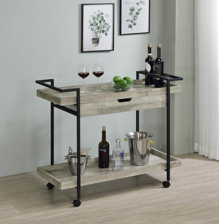 Ventura - 1 - Drawer Engineered Wood Bar Cart - Gray Driftwood Bar Carts by Coaster Fine Furniture - Walls Furniture & Mattress