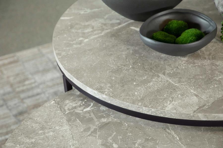 Lainey - 2 Piece Round Faux Marble Nesting Coffee Table Nesting Tables by CoasterEveryday - Walls Furniture & Mattress