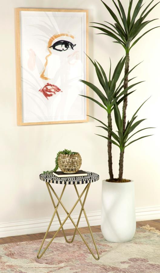 Xenia - Round Bone Inlay Accent Side Table - White And Gold Side Tables by CoasterEssence - Walls Furniture & Mattress