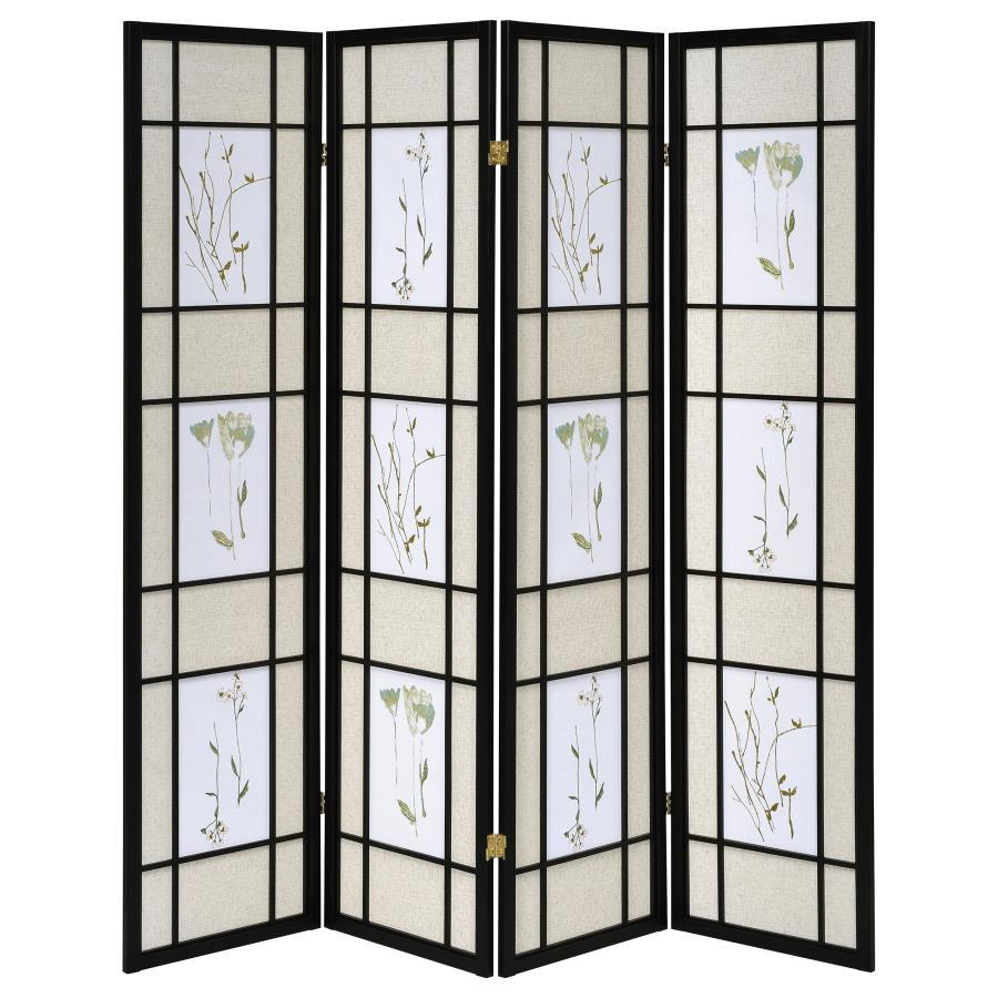Catabella - 4 - Panel Room Divider Folding Shoji Screen Floral - Black Room Dividers by CoasterEveryday - Walls Furniture & Mattress