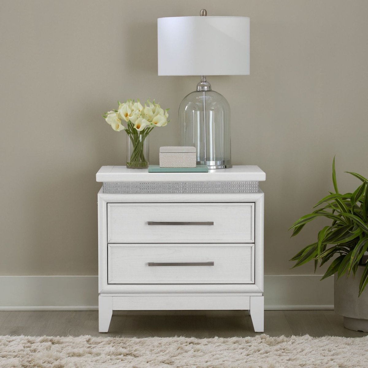 Reflections - Nightstand With Lights and Charging Station - White Nightstands w/ Charging Stations by Liberty Furniture - Walls Furniture & Mattress