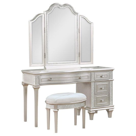 Evangeline - 4 - Drawer Vanity Set With Stool - Silver Oak Vanity Sets by Coaster Fine Furniture - Walls Furniture & Mattress