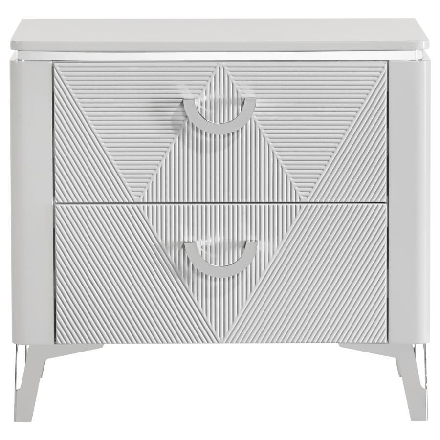 Cassia - 2 - Drawer Nightstand Bedside Table - White High Gloss Accent Nightstands by Coaster Fine Furniture - Walls Furniture & Mattress