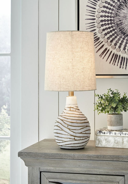Aleela - Metal Table Lamp - White / Gold Finish Table Lamps by Signature Design by Ashley® - Walls Furniture & Mattress