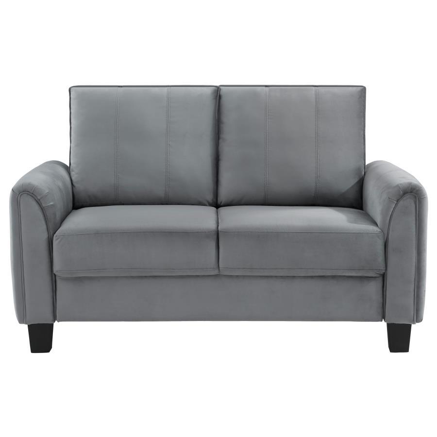 Davis - Upholstered Rolled Arm Loveseat - Gray Stationary Loveseats by Coaster Fine Furniture - Walls Furniture & Mattress