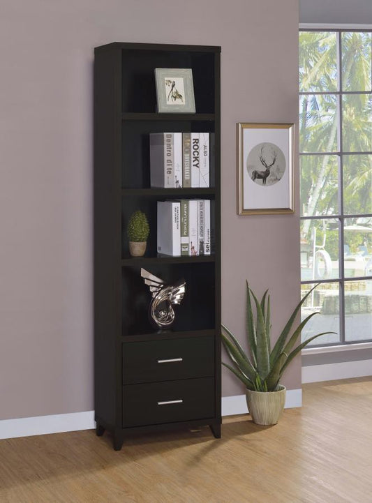 Lewes - 4 - Shelf Engineered Wood Media Tower - Cappuccino Piers by CoasterEssence - Walls Furniture & Mattress