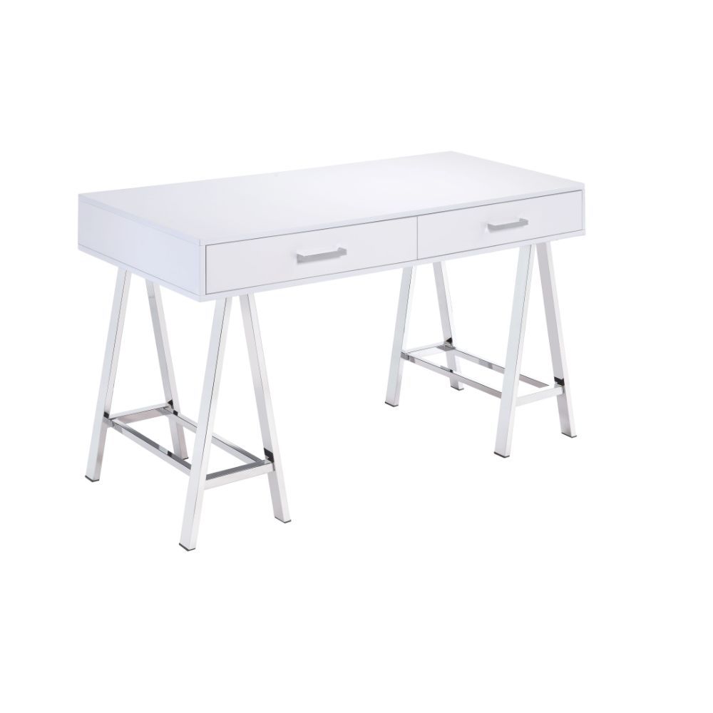 Coleen - Desk - White High Gloss & Chrome Writing Desks by ACME - Walls Furniture & Mattress