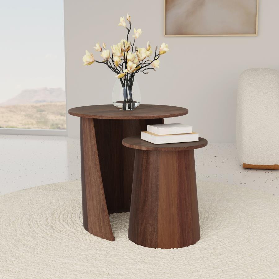 Yency - 2 Piece Round - Mango Wood Nesting Table Set - Dark Brown Nesting Tables by Coaster Fine Furniture - Walls Furniture & Mattress