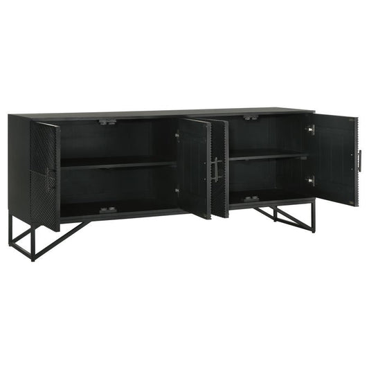 Riddell - 4 Door Wood Reeding Accent Cabinet - Matte Black Accent Cabinets by Coaster Fine Furniture - Walls Furniture & Mattress