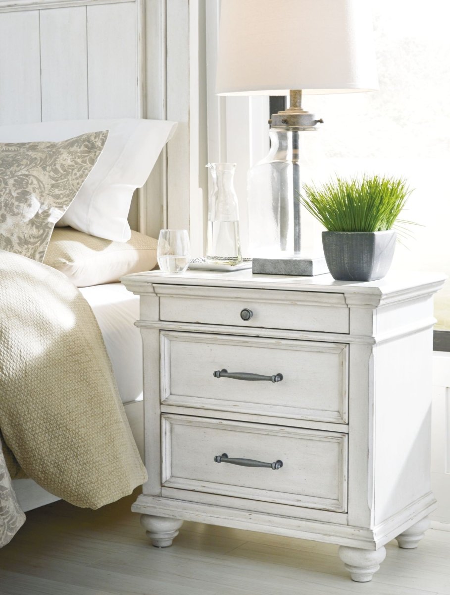 Kanwyn - Three Drawer Night Stand - Whitewash Accent Nightstands by Benchcraft® - Walls Furniture & Mattress