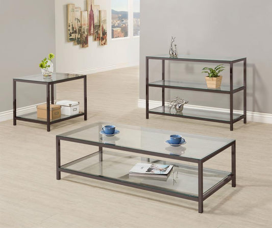 Trini - 1 - Shelf Glass Top Side End Table - Black Nickel End Tables by CoasterEssence - Walls Furniture & Mattress