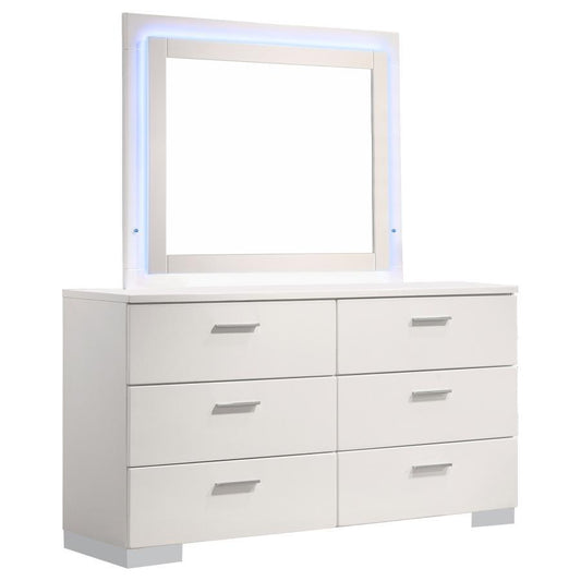 Felicity - 6 - Drawer Dresser With LED Mirror - White High Gloss Dresser & Mirror by CoasterEssence - Walls Furniture & Mattress