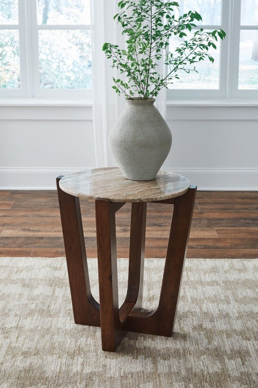 Tanidore - Round End Table - Warm Brown End Tables by Signature Design by Ashley® - Walls Furniture & Mattress