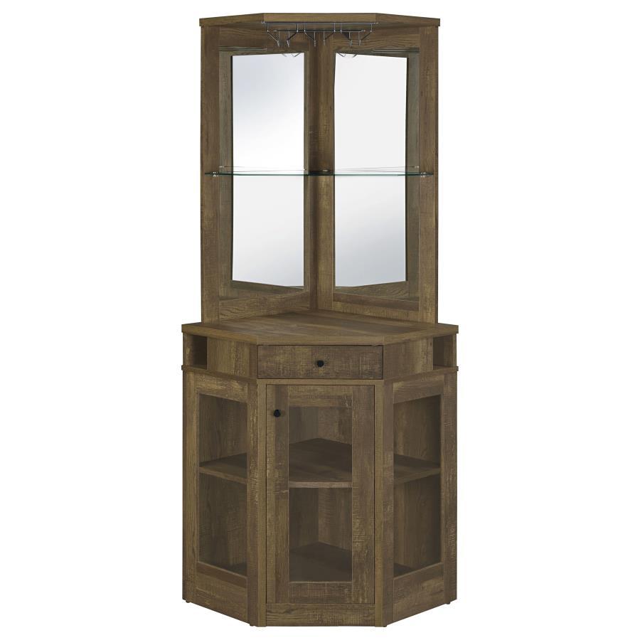 Alviso - 1 - Drawer Corner Home Bar Wine Cabinet - Rustic Oak Wine Cabinets by CoasterEveryday - Walls Furniture & Mattress