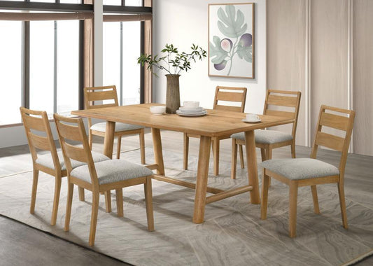 Duncan - 7 Piece Rectangular Wood Dining Table Set - Washed Oak 7 Piece Dining Room Sets by Coaster Fine Furniture - Walls Furniture & Mattress