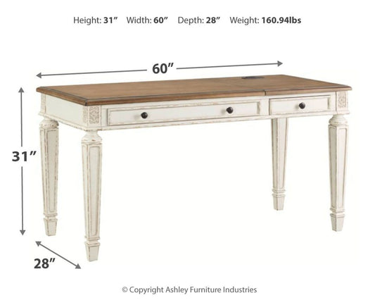 Realyn - Home Office Lift Top Desk - White / Brown Lift Top Desks by Signature Design by Ashley® - Walls Furniture & Mattress