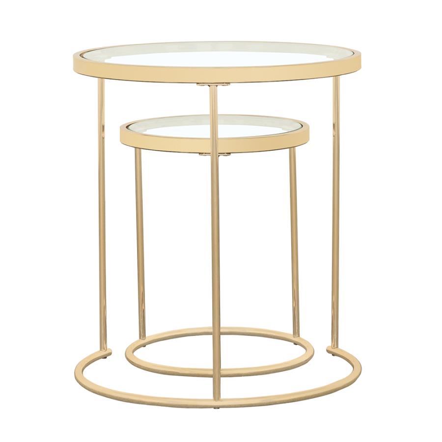 Maylin - 2 Piece Round Glass Top Nesting Table Set - Gold Nesting Tables by CoasterElevations - Walls Furniture & Mattress