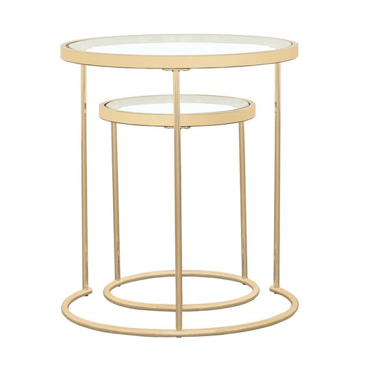 Maylin - 2 Piece Round Glass Top Nesting Table Set - Gold Nesting Tables by CoasterElevations - Walls Furniture & Mattress