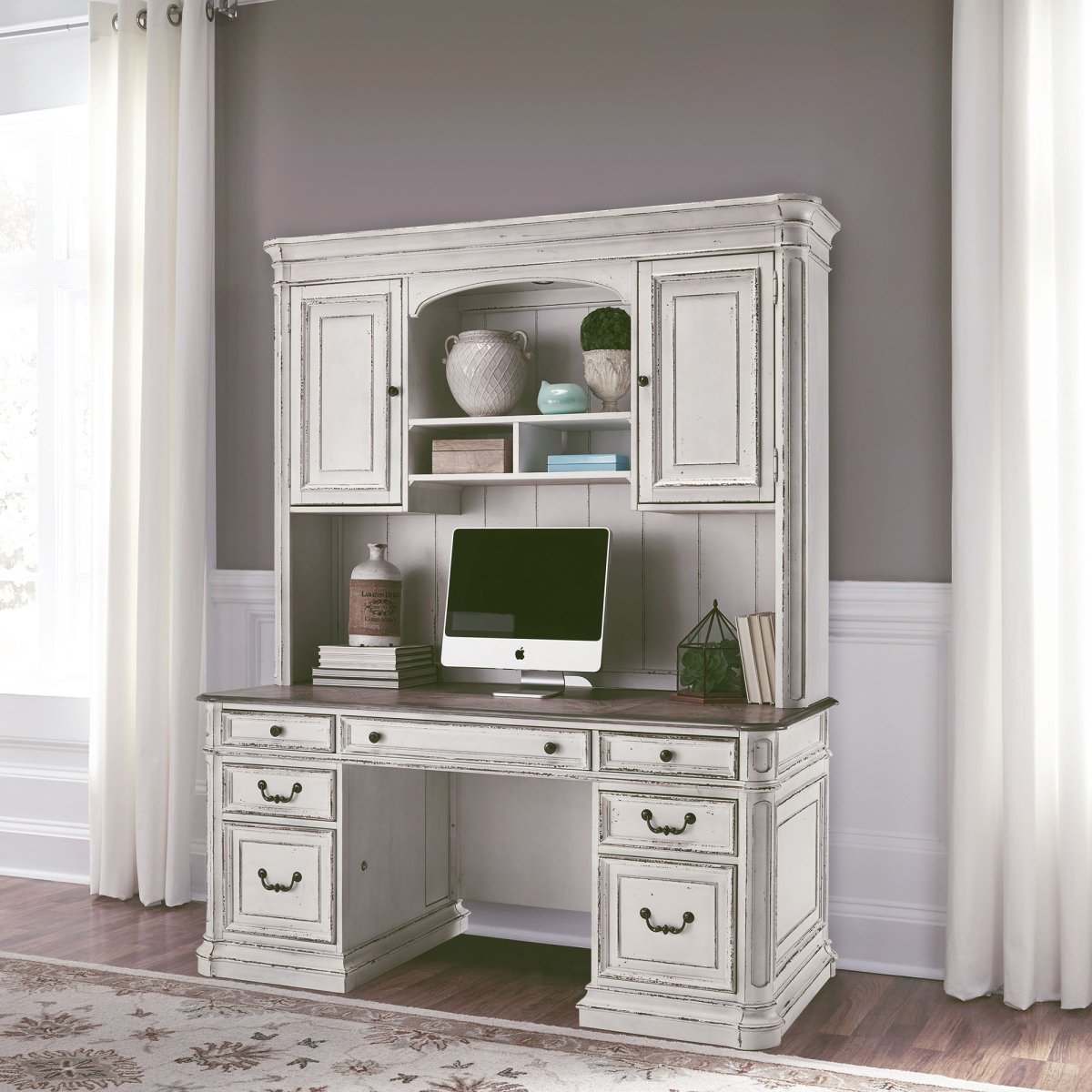 Magnolia Manor - Jr Executive Credenza Hutch - White Hutches by Liberty Furniture - Walls Furniture & Mattress
