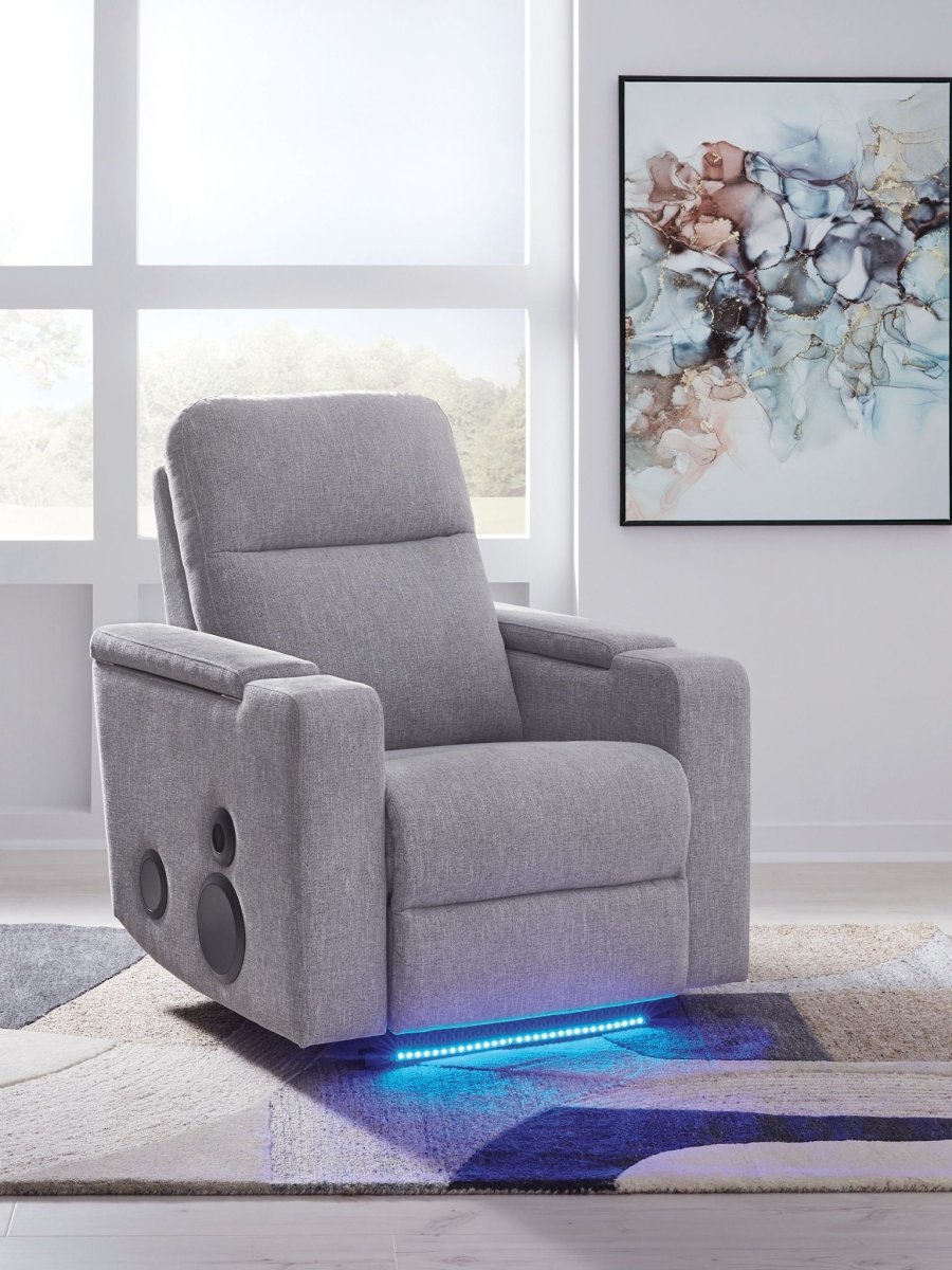 Pineland - Glider Power Recliner With Audio System - Pewter Glider Chairs by Signature Design by Ashley® - Walls Furniture & Mattress