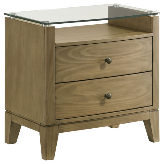 Granada - 2 - Drawer Glass Top Nightstand - Natural Pine Nightstands w/ Charging Stations by Coaster Fine Furniture - Walls Furniture & Mattress