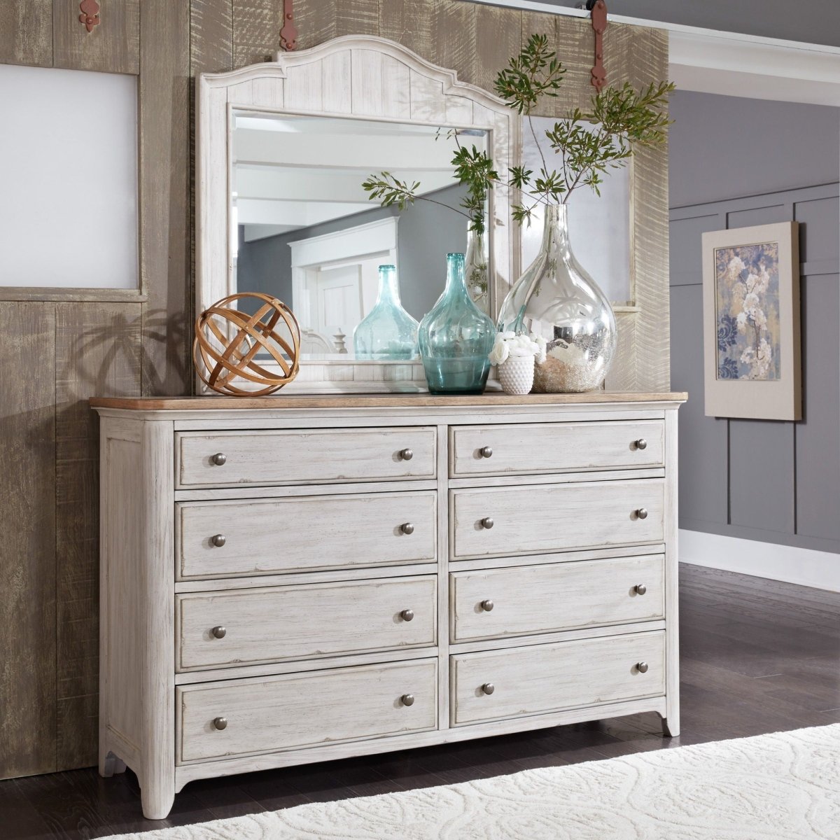 Farmhouse Reimagined - Dresser & Mirror - White Dresser & Mirror by Liberty Furniture - Walls Furniture & Mattress