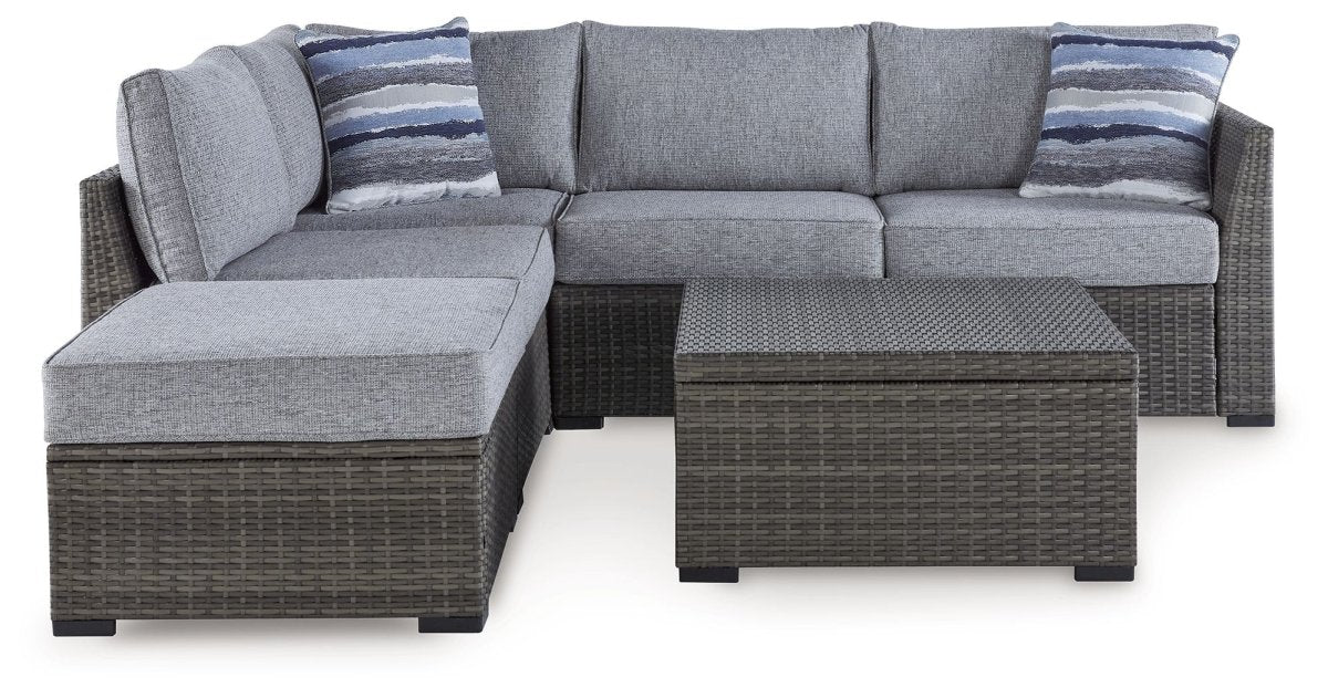 Petal Road - Loveseat Sectional, Ottoman, Table Set (Set of 4) - Gray 4 Piece Outdoor Sets by Signature Design by Ashley® - Walls Furniture & Mattress