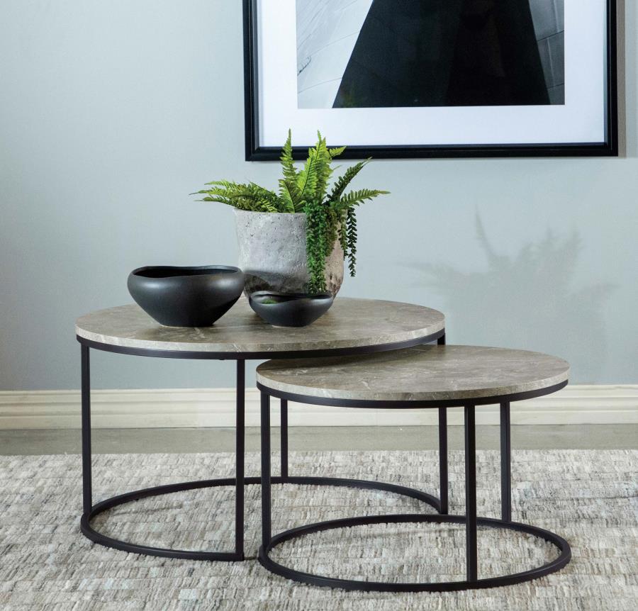 Lainey - 2 Piece Round Faux Marble Nesting Coffee Table Nesting Tables by CoasterEveryday - Walls Furniture & Mattress