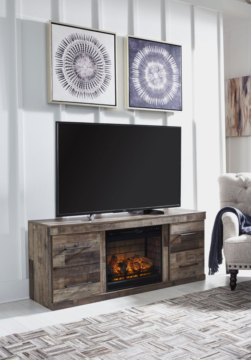 Derekson - TV Stand With Electric Fireplace - Multi Gray Fireplace TV Stands by Signature Design by Ashley® - Walls Furniture & Mattress