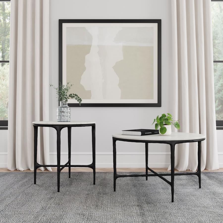 Hermas - Round Marble Coffee And End Table Set Table Sets by Coaster Fine Furniture - Walls Furniture & Mattress