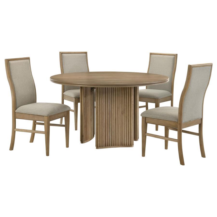 Adina - 5 Piece Round Dining Table Set - Barley / Distressed Light Brown 5 Piece Dining Room Sets by Coaster Fine Furniture - Walls Furniture & Mattress