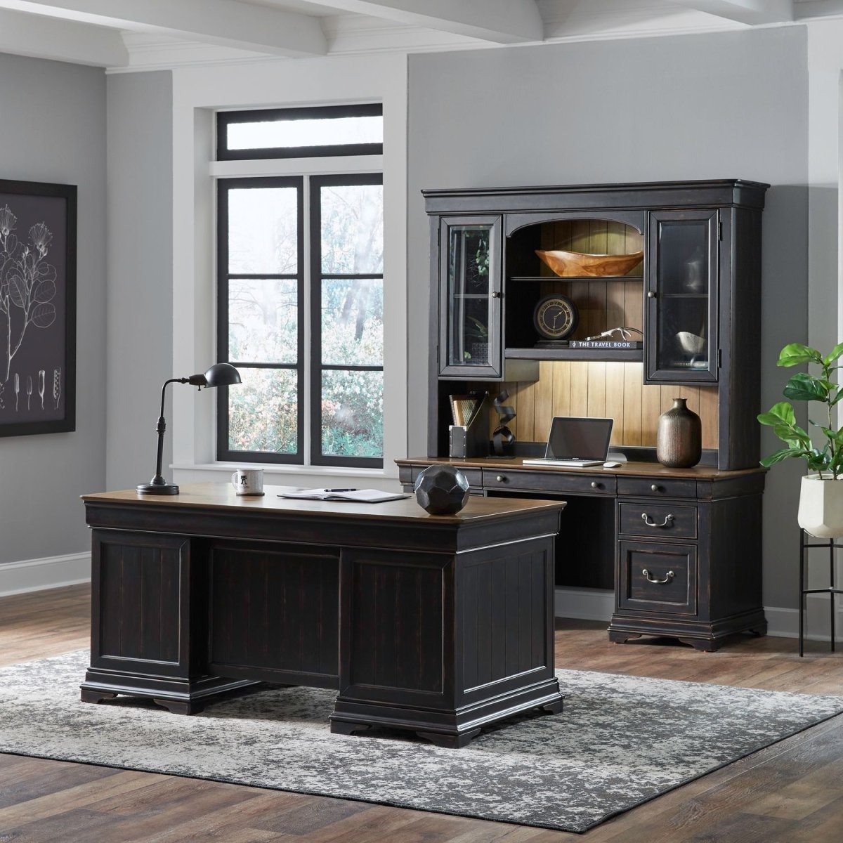 Meritage - 5 Piece Jr Executive Set - Black 5 Piece Home Office Sets by Liberty Furniture - Walls Furniture & Mattress