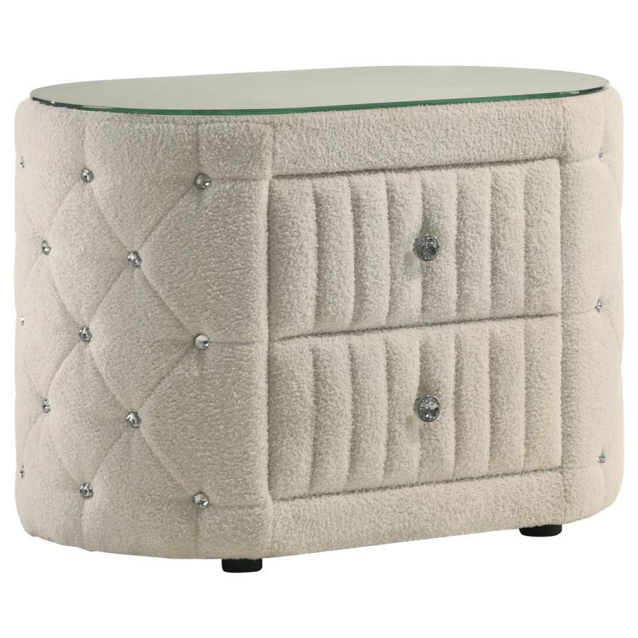 Sonya - 2 - Drawer Upholstered Nightstand Bedside Table - Ivory Accent Nightstands by Coaster Fine Furniture - Walls Furniture & Mattress