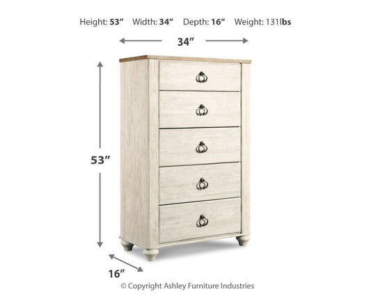 Willowton - Five Drawer Chest - Brown / Beige / White Accent Chests by Signature Design by Ashley® - Walls Furniture & Mattress