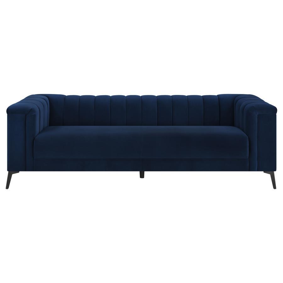 Chalet - Upholstered Tuxedo Arm Tufted Sofa - Blue Stationary Sofas by CoasterEssence - Walls Furniture & Mattress