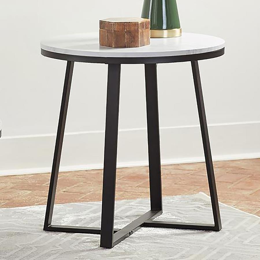 Hugo - Round Faux Marble End Table - White And Matte Black End Tables by CoasterEveryday - Walls Furniture & Mattress
