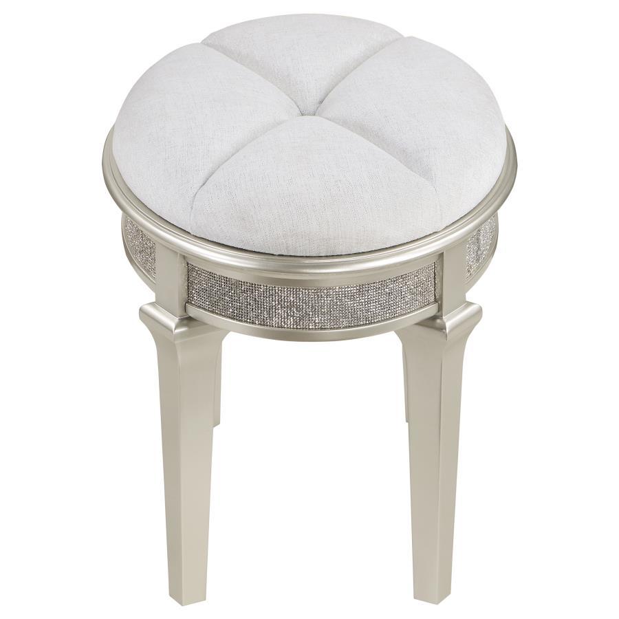 Evangeline - Upholstered Oval Vanity Stool Silver And Ivory - Silver Oak Vanity Stools by Coaster Fine Furniture - Walls Furniture & Mattress