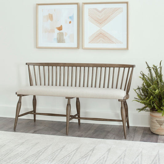 Americana Farmhouse - Upholstered Seat Windsor Bench (RTA) - Light Brown Dining Benches by Liberty Furniture - Walls Furniture & Mattress