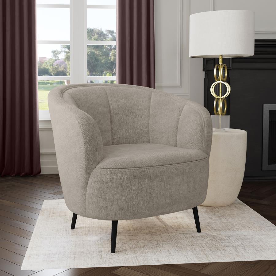 Ellorie - Upholstered Channel Back Curved Chair - Beige Arm Chairs by Coaster Fine Furniture - Walls Furniture & Mattress