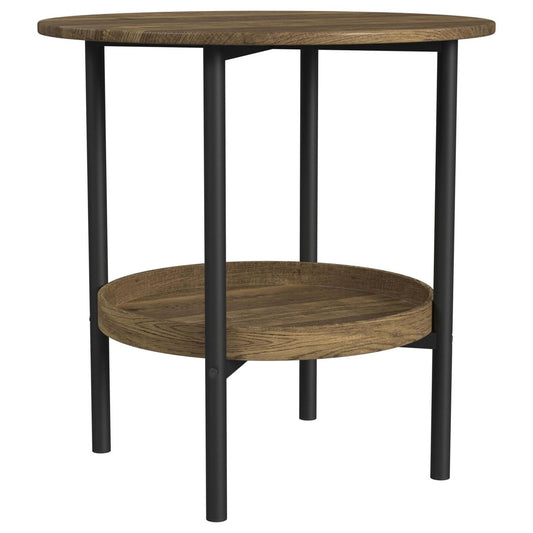 Delfin - Round Glass Top Side End Table - Black And Brown End Tables by Coaster Fine Furniture - Walls Furniture & Mattress