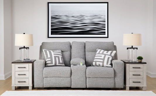 Biscoe - Power Reclining Loveseat With Console /Adj Headrest - Pewter Reclining Loveseats by Signature Design by Ashley® - Walls Furniture & Mattress