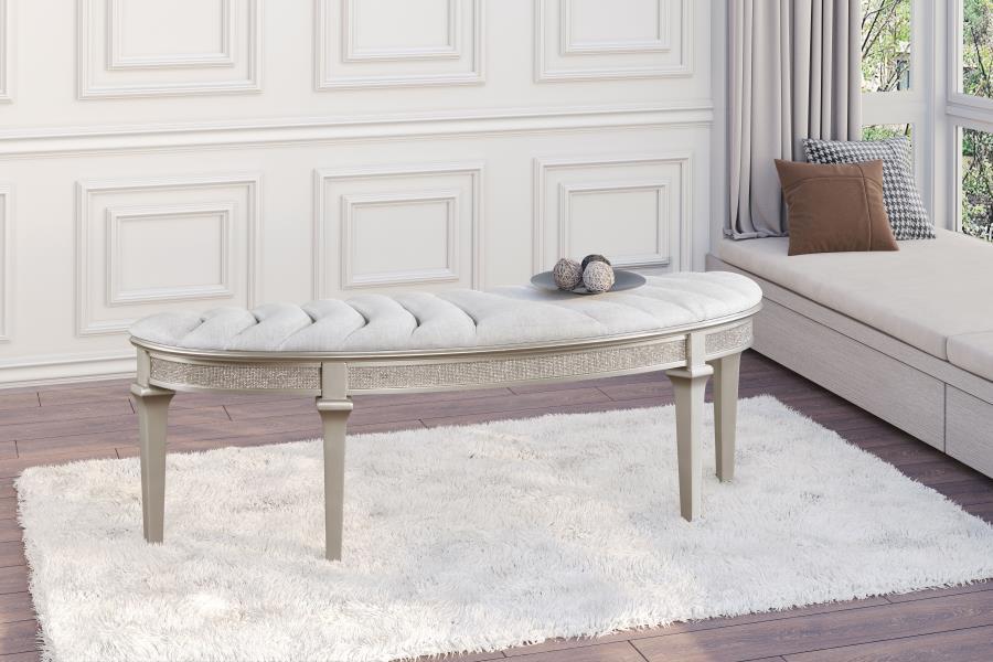 Evangeline - Curved Fabric Upholstered Bench - Silver Oak Upholstered Benches by Coaster Fine Furniture - Walls Furniture & Mattress