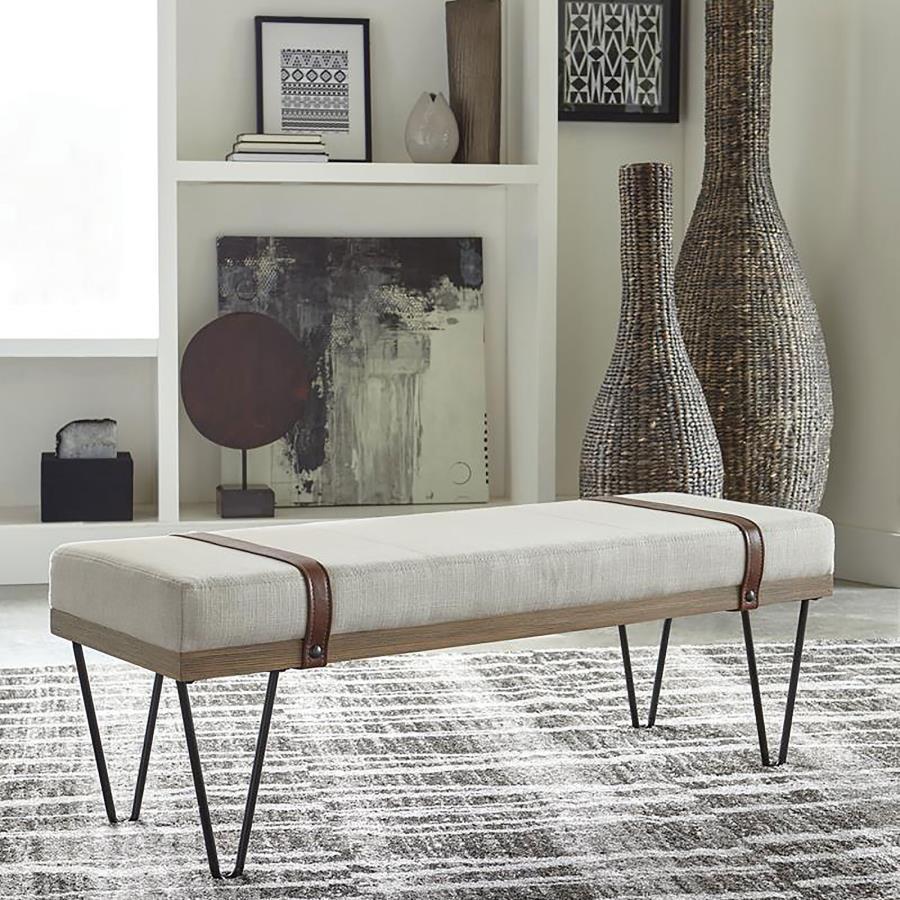 Austin - Fabric Upholstered Accent Bench - Beige Upholstered Benches by CoasterEssence - Walls Furniture & Mattress