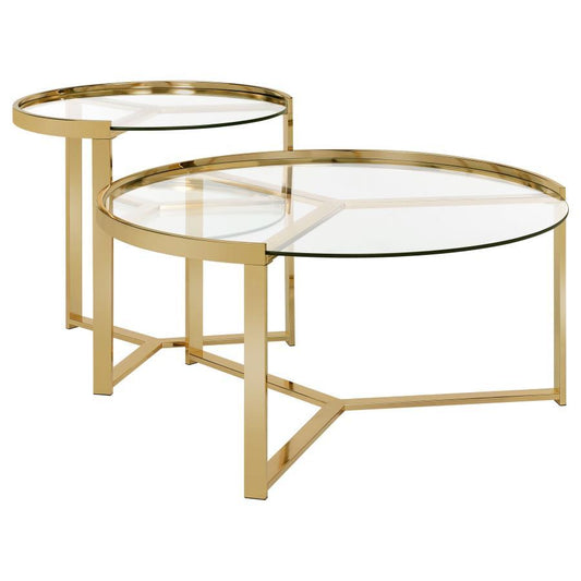Delia - 2 Piece Round Glass Top Nesting Coffee Table Nesting Tables by Coaster Fine Furniture - Walls Furniture & Mattress