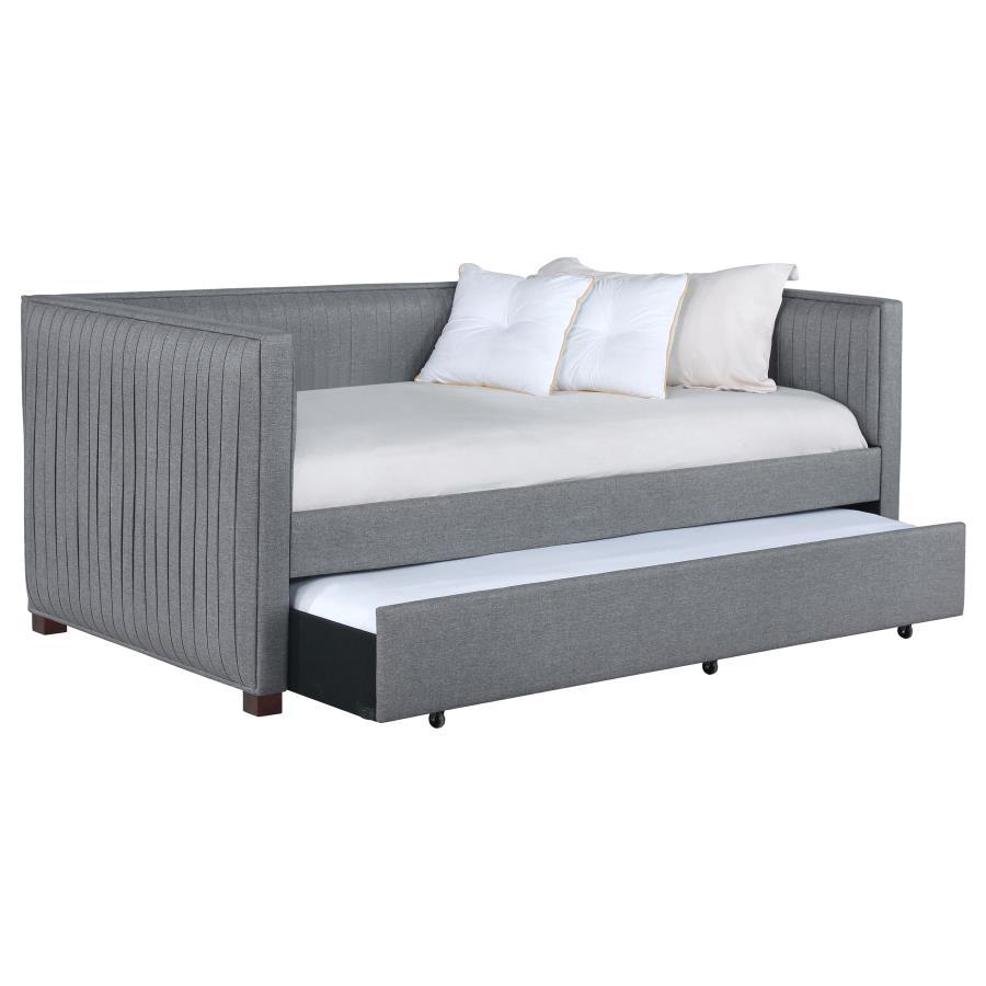 Brodie - Upholstered Twin Daybed With Trundle - Gray Daybeds by CoasterEssence - Walls Furniture & Mattress