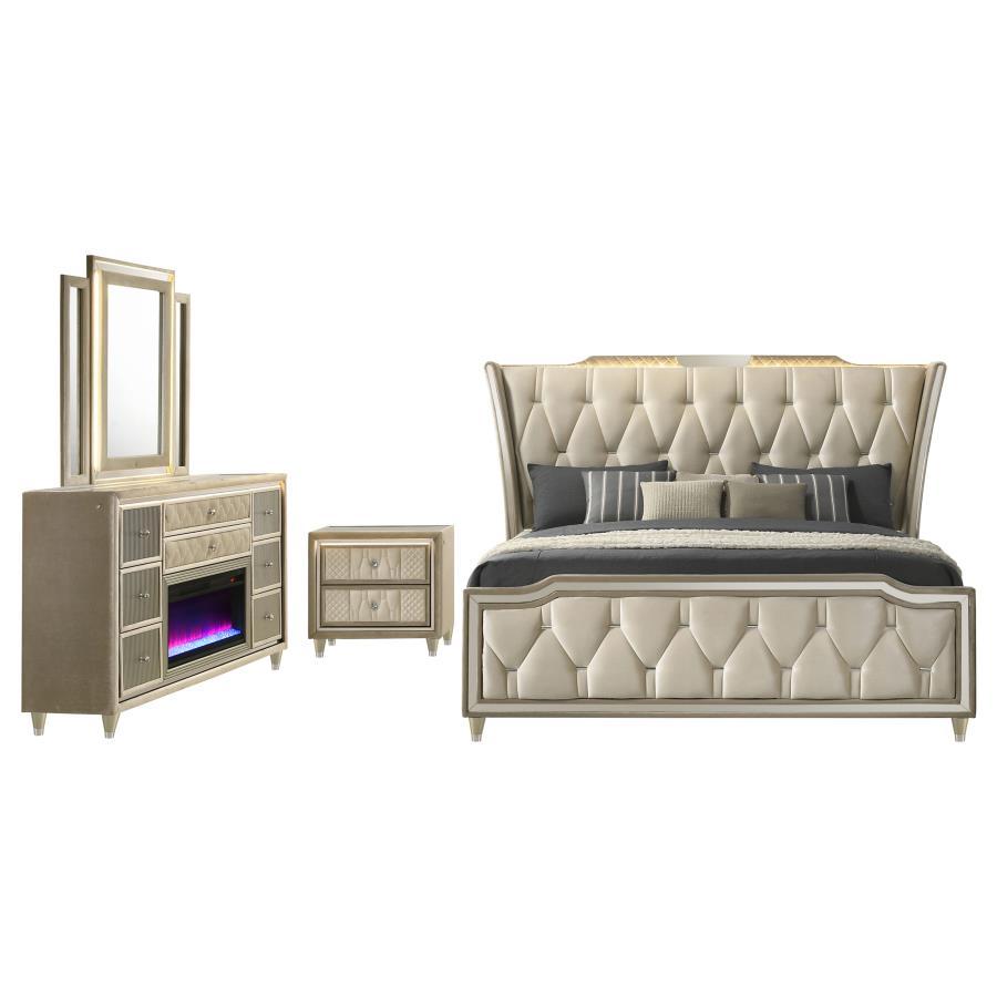 Lorient - Bedroom Set With LED Flame Box Dresser 4 Piece Bedroom Sets by Coaster Fine Furniture - Walls Furniture & Mattress