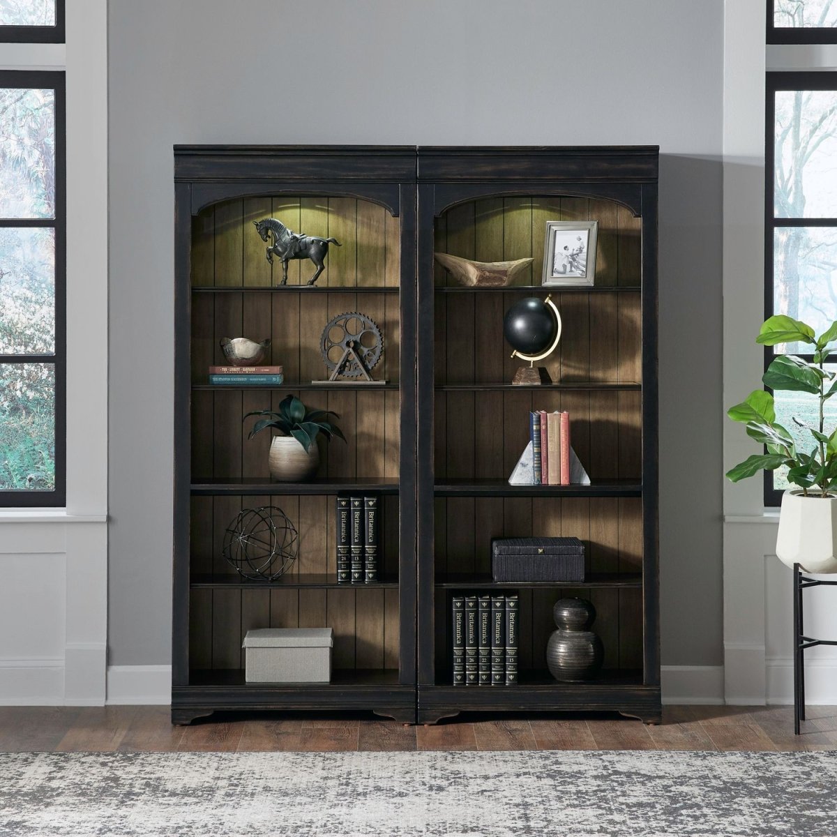 Meritage - 2 Piece Bunching Bookcase - Black 2 Piece Home Office Sets by Liberty Furniture - Walls Furniture & Mattress