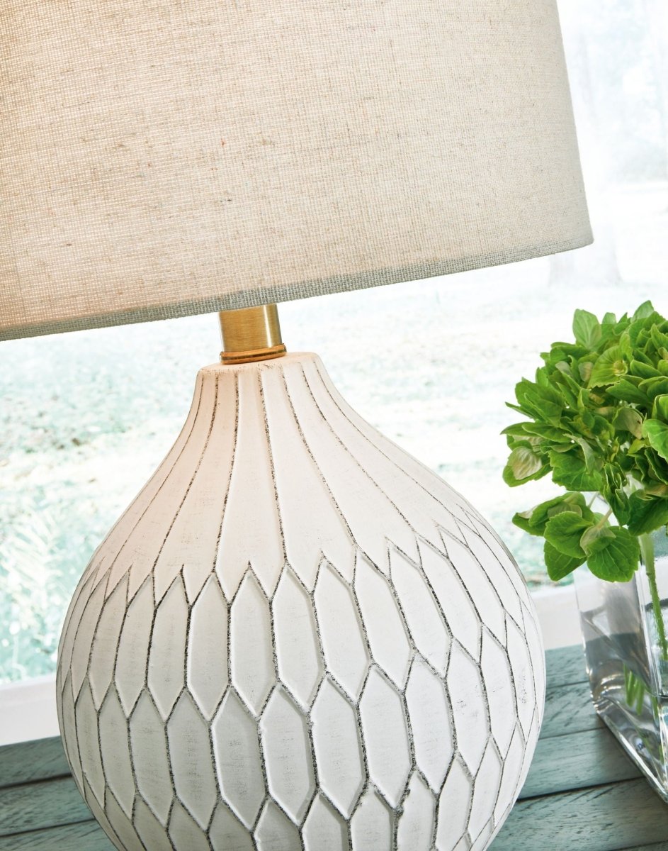 Wardmont - Ceramic Table Lamp - White Table Lamps by Signature Design by Ashley® - Walls Furniture & Mattress