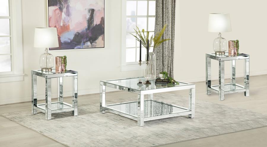 Valentina - Mirrored Coffee Table Set Table Sets by Coaster Fine Furniture - Walls Furniture & Mattress