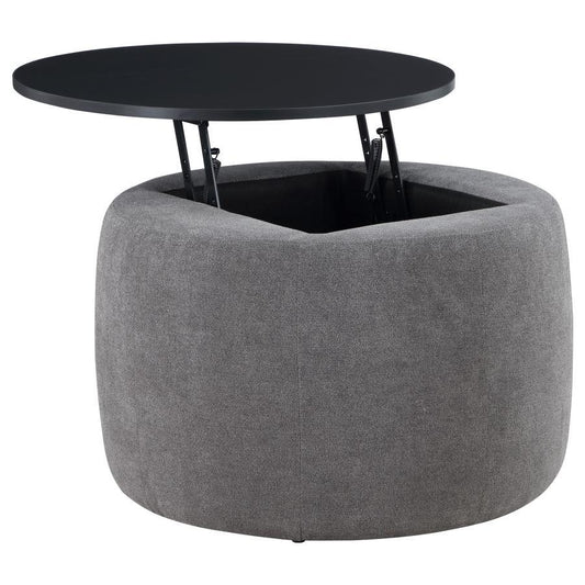 Tesoro - Round Upholstered Lift Top Storage Ottoman - Gray Storage Ottomans by Coaster Fine Furniture - Walls Furniture & Mattress
